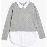 Koton Gömlek Detaylı Sweatshirt Çift Kumaş Detaylı - Gri - 9 - 10 Yaş