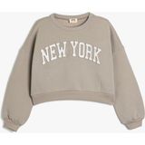 Koton Gri Crop Sweatshirt Kız Çocuk Oversize Uzun Kol Slogan Baskılı Pamuk Karışımlı - 11 - 12 Yaş