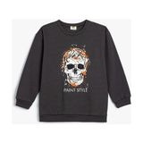 Koton Gri Sweat Shirt Erkek Çocuk Truvakar Kol Grafik Desenli Orta Kalınlık Cepsiz - 7 - 8 Yaş