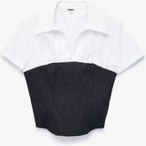 Koton Iki Farklı Kumaş Kullanımlı Slim Fit Kısa Kollu Korse Detaylı Gömlek - 38 - Beyaz