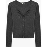 Koton Ikili Katmanlı Dantel Detaylı Slim Fit U Yaka Uzun Kollu Düğmeli Triko Hırka - Siyah - XL