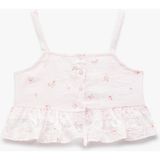 Koton Ince Askılı Çiçek Desenli Fırfır Detaylı Viskon Crop Bluz - Pembe - 6 - 7 Yaş
