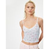 Koton İnce Askılı Çiçekli Crop Atlet Dantel Detaylı Örme Kumaş XS Kadın Tasarımı - Pembe