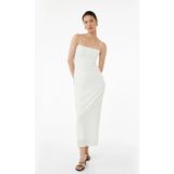 Koton Ince Askılı Fiyonklu Dokulu Bodycon Maxi Elbise - XL - Beyaz