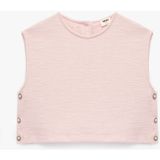 Koton Inci Düğme Detaylı Bisiklet Yaka Kolsuz Crop Tüvit Bluz - Pembe - 9 - 10 Yaş