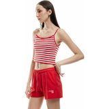 Koton Ip Askılı Kalp Işlemeli Fiyonklu Çizgili Crop Bluz - Kırmızı - XS