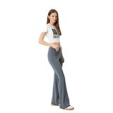 KOTON İspanyol Paça Pantolon Nervürlü Standart Bel Slim Fit Viskon Kumaş Karışımlı