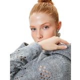 Koton Kadın Ajoure kapüşonlu uzun kollu Crop T-Shirt, Gri (031), XS