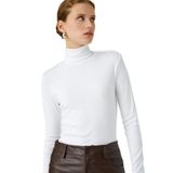 Koton Kadın Balıkçı Yaka Tişört Uzun Kollu Slim Fit Beyaz, S