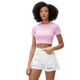 Koton Kadın Bisiklet Yaka Kısa Kollu Ribbed Crop Tişört, Pembe (284), XL