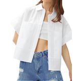 Koton Kadın Crop Poplin Gömlek Kısa Kollu Pamuklu Kırık Beyaz, 36