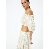 Koton Kadın Crop Straplez Atlet Slim Fit Çiçekli Fırfırlı Nefes Alabilir Pamuklu - 38 - Pembe