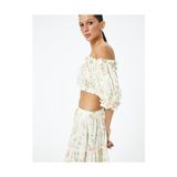 Koton Kadın Crop Straplez Atlet Slim Fit Çiçekli Fırfırlı Nefes Alabilir Pamuklu - 38 - Pembe