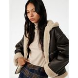 Koton Kadın Kapüşonlu Suni Deri Ceket, Orta Kalınlıkta, Suni Kürklü, Regular Fit, Polyester Karışımlı - Kahve - 40