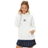Koton Kadın Kapüşonlu Sweatshirt Slogan Nakışlı Kanguru Cepli, Ekru, S