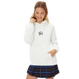 Koton Kadın Kapüşonlu Sweatshirt Slogan Nakışlı Kanguru Cepli, Ekru, XS