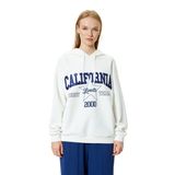 Koton Kadın Kapüşonlu Uzun Kollu Kolej Baskılı Oversize Sweatshirt XS Ekru (010)