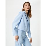 Koton Kadın Kısa Blazer Ceket Dokuma Özellikli Regular Fit Mavi Renk Kruvaze Düğmeli - 38