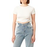 Koton Kadın kısa kollu bisiklet yaka Shirred Crop T-Shirt, Ekru (010), XL