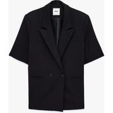 Koton Kadın Kısa Kollu Düğmeli Cep Detaylı Kruvaze Yaka Blazer Ceket Polyester Karışımlı - Siyah - 36