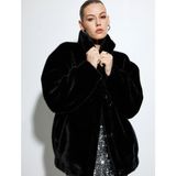 Koton Kadın Oversize Peluş Kaban Dik Yaka Uzun Kollu Rahat Kesim Siyah Dokuma - XS - S