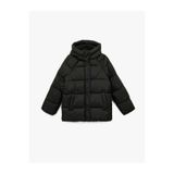 Koton Kadın Oversize Şişme Mont, Polar Astarlı, Uzun Kollu, Fermuarlı, Su İtici, Kapüşonlu, Siyah, 44 Beden