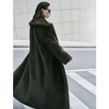 Koton Kadın Oversize Suni Kürk Uzun Kaban Düğmeli Kahve Renk Kruvaze Regular Fit - 34