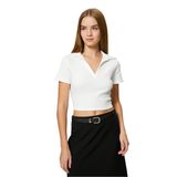 KOTON Kadın Polo Yaka Kısa Kollu Tişört, Ekru (010), Xs
