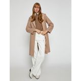 Koton Kadın Polyester Uzun Kol Bej Düz Desenli Outerwear Kaban 3Wak00072Ew - Ekru - 36