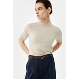 Koton Kadın Rayon Kumaş Kısa Kollu Dik Yaka Triko Kazak 6WAK90038HT - Bej - XL