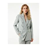 Koton Kadın Slim Fit Düğmeli Cepli Uzun Kollu Kruvaze Blazer Ceket, Gri Çizgili, 34 Beden