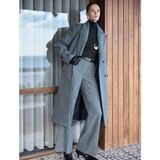 Koton Kadın Uzun Kaşe Kaban Polyester Karışımlı Kemerli Çift Cepli Günlük Kullanım İçin - Siyah - 44