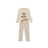 Koton Kadın Uzun Kollu Bisiklet Yaka Ayıcık Detaylı Polar Pijama Takımı, Kahverengi Desenli, M Beden