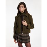 Koton Kadın Uzun Kollu Crop Kaşe Ceket Yeşil Fermuar Detaylı Kapaklı Cepli Günlük Model - 44