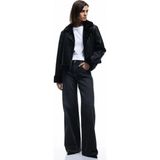 Koton Kadın Uzun Kollu Fermuarlı Suni Kürk Astarlı Kruvaze Suni Deri Biker Crop Ceket 6WAK20091EW - Siyah - 40