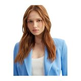 Koton Kadın Viskon Keten Karışımlı Düğmeli Uzun Kollu Cepli Kruvaze Blazer Ceket, Mavi, 34 Beden