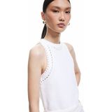 Koton Kadın x Sima Tarkan - Regular Fit Kolsuz Ajurlu Halter Yaka Kroşe Tişört 5SAK30033HT - Beyaz - XS