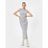 Koton Kalem Triko Etek Midi Boy Slim Fit Standart Bel - XL - Gri