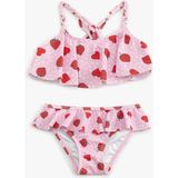 Koton Kalp ve Çilek Desenli Fırfırlı Bikini Seti - 6 - 7 Yaş - Pembe