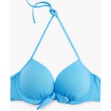Koton Kalp Yaka Dokulu Fiyonklu Push-Up Bikini Üstü - 36 - Mavi