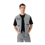Koton Kapaklı Cep Detaylı Pamuklu V Yaka Kolsuz Oversize Denim Yelek, Gri, L, Erkek