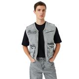 Koton Kapaklı Cep Detaylı Pamuklu V Yaka Kolsuz Oversize Denim Yelek
