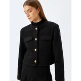 Koton Kapaklı Cep Detaylı Yakasız Crop Tüvit Blazer Ceket - Siyah - 44