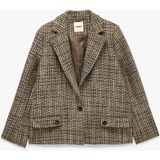 Koton Kapaklı Çift Cepli Uzun Kollu Ekose Tüvit Blazer Ceket - 38 - Ekru