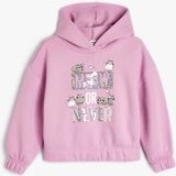 Koton Kapşonlu Kız Çocuk Sweatshirt Mor Renkli Kedi Baskılı Uzun Kollu Pullu Payetli - 11 - 12 Yaş