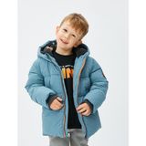 Koton Kapşonlu Şişme Mont Fermuarlı Peluş Astarlı - Mavi - 6 - 9 Ay