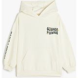 Koton Kapşonlu Sweatshirt Kız Çocuk Ekru Renk Uzun Kollu Baskılı Pamuklu Orta Kalınlık - 7 - 8 Yaş