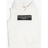 Koton Kapşonlu Sweatshirt Kolsuz Slogan Baskılı Kanguru Cepli - 7 - 8 Yaş - Beyaz
