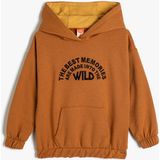 Koton Kapşonlu Sweatshirt Uzun Kollu Kanguru Cepli Slogan Baskılı Şardonlu - Kahve - 1 - 1,5 Yaş