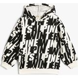 Koton Kapşonlu Uzun Kollu Desenli Sweatshirt Kız Çocuk İçin Şardonlu Ekstra Rahat - Ekru - 5 - 6 Yaş